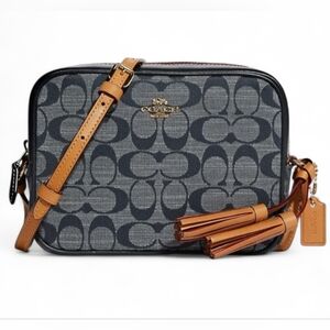 Coach Signature Jacquard Camera Bag in Navy and Tan
